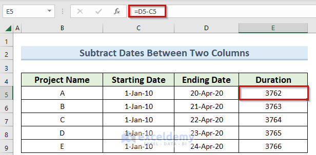 How To Subtract Columns In Excel 6 Easy Methods Exceldemy