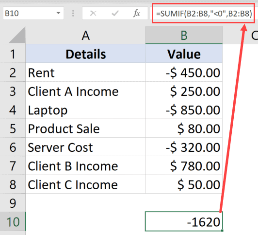 How To Sum Only Positive Or Negative Numbers In Excel