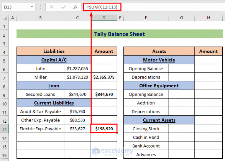 How To Tally A Balance Sheet In Excel Exceldemy