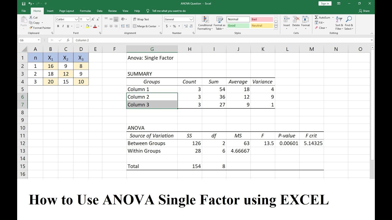 How To Use Anova Single Factor In Excel Anova Single Factor Data