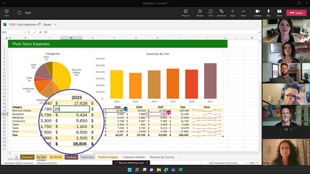 How To Use Excel Live In Teams Meetings Realtime Collaboration Youtube