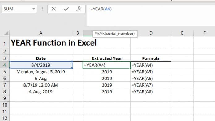 How To Use The Year Function In Microsoft Excel