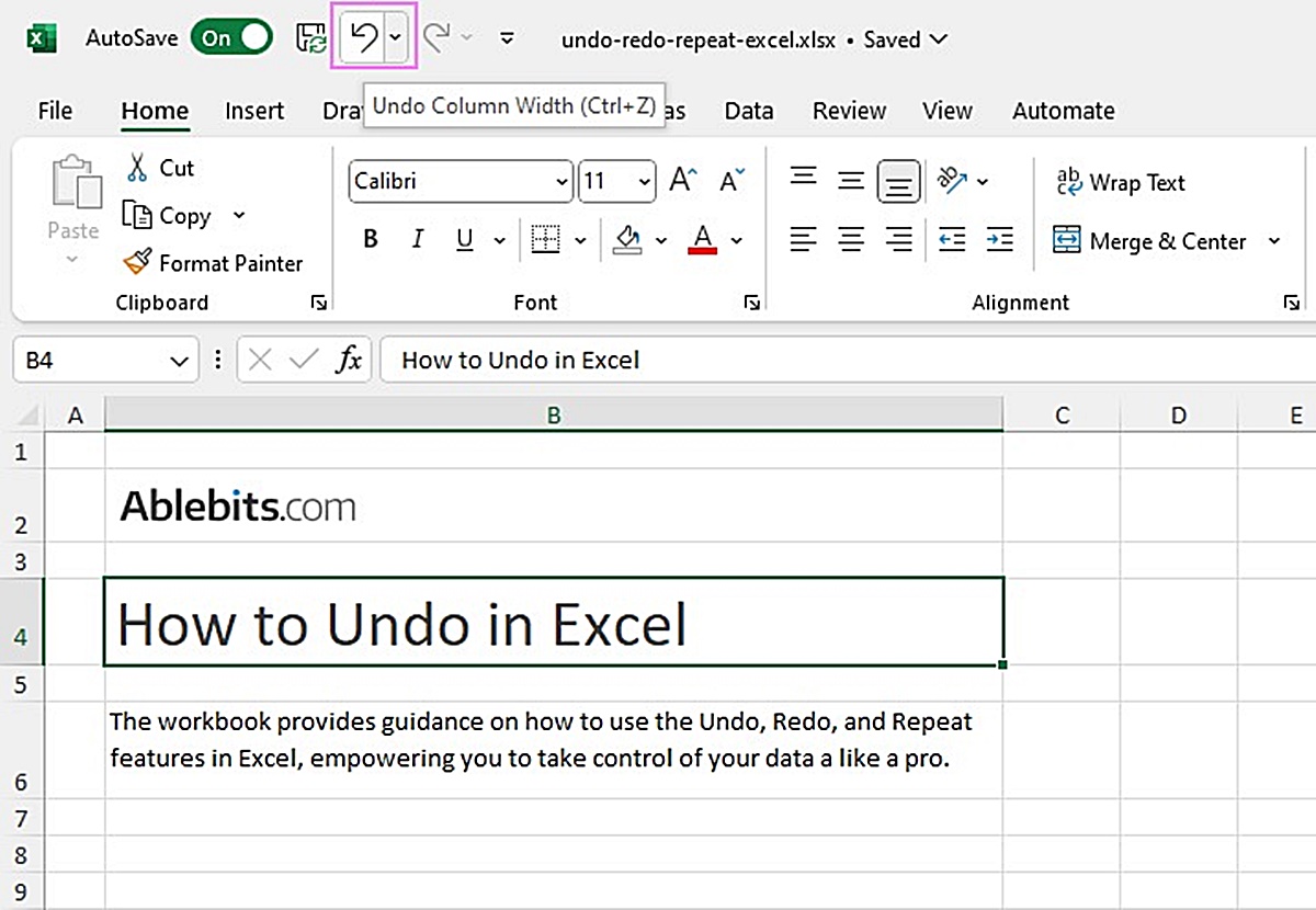 How To Use Undo Redo And Repeat In Excel