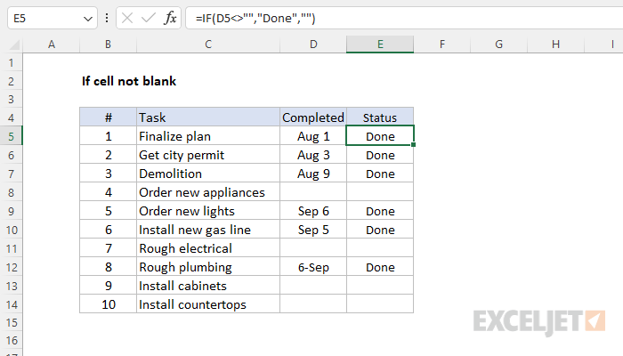 If Cell Is Not Blank Excel Formula Exceljet