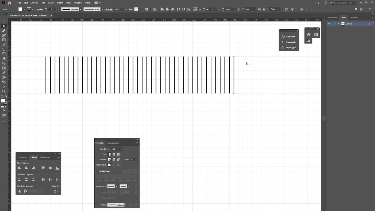 Illustrator Two Methods For A Series Of Evenly Spaced Lines Youtube