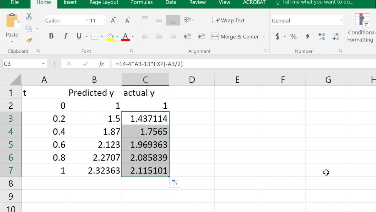 Implementing Euler S Method In Excel Youtube