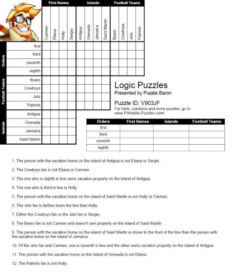 Logic Grid Puzzles Printable