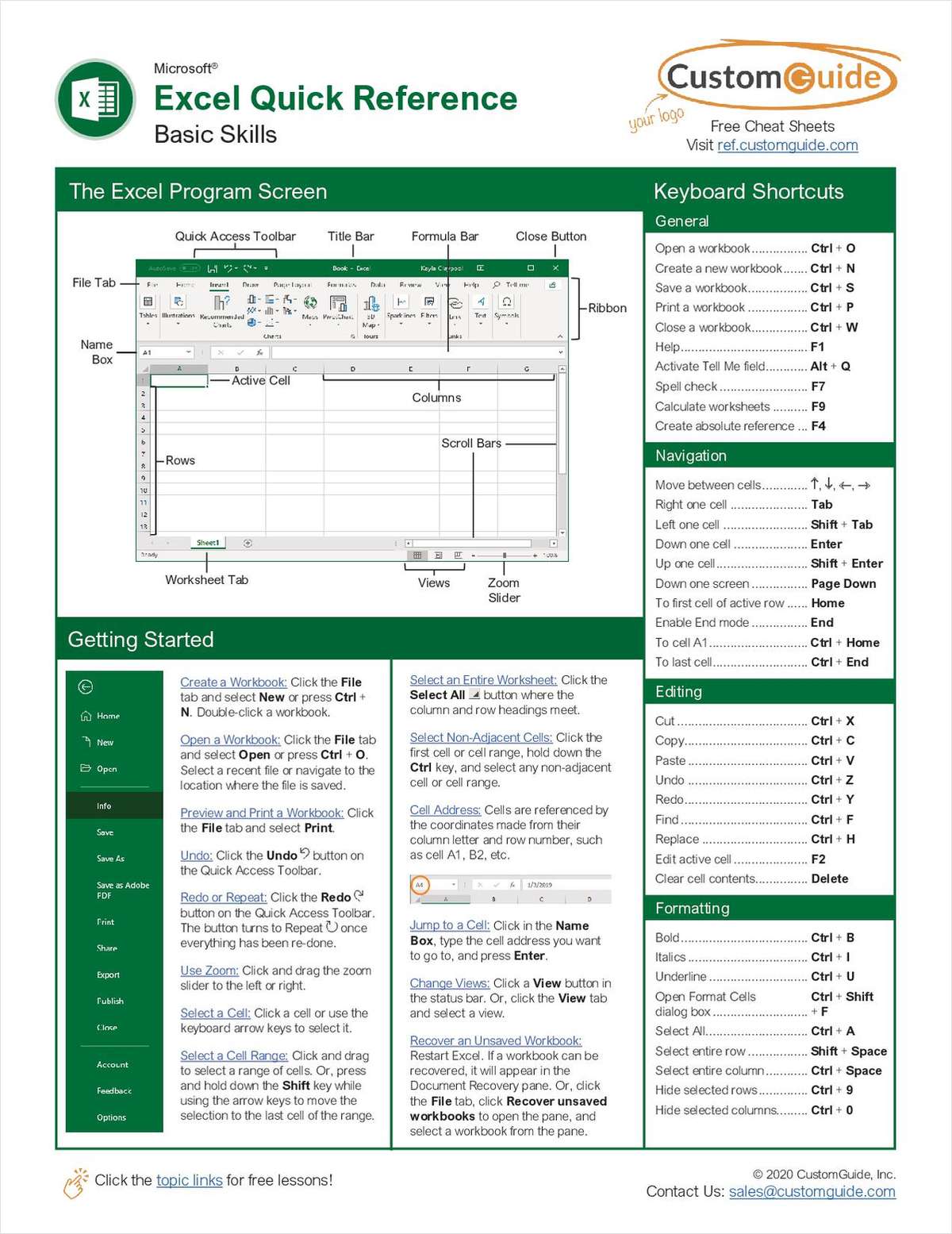 Microsoft Excel 2013 Basic Quick Reference Guide Free Guide