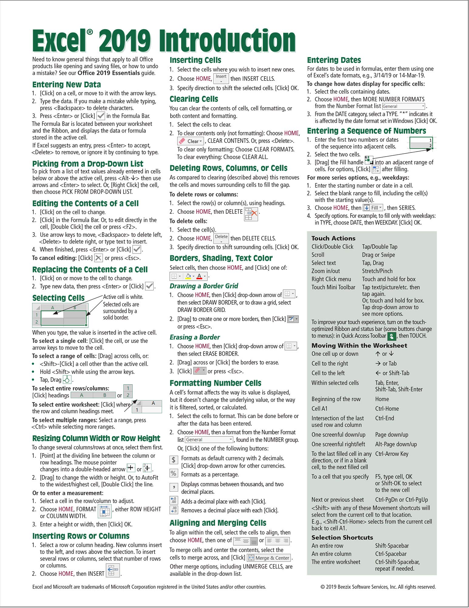 Microsoft Excel 2019 Basic Quick Reference Guide Free Tips And Tricks