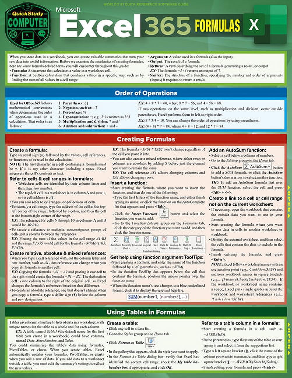 Microsoft Excel 365 Advanced A Quickstudy Laminated Reference Guide Edition 1 Other