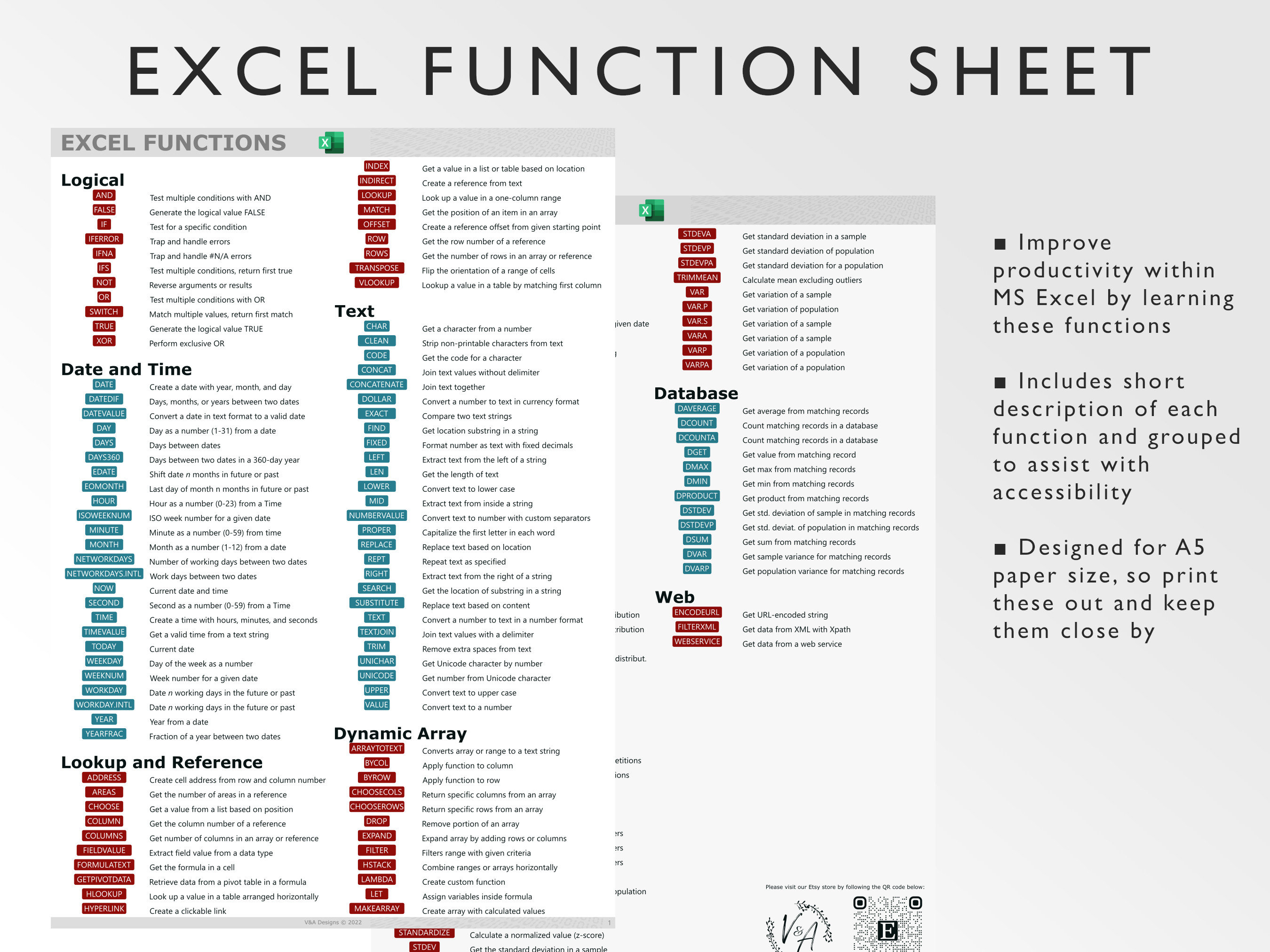 Microsoft Excel Functions Printable Excel Cheat Sheet Workbook Productivity Excel Formulas