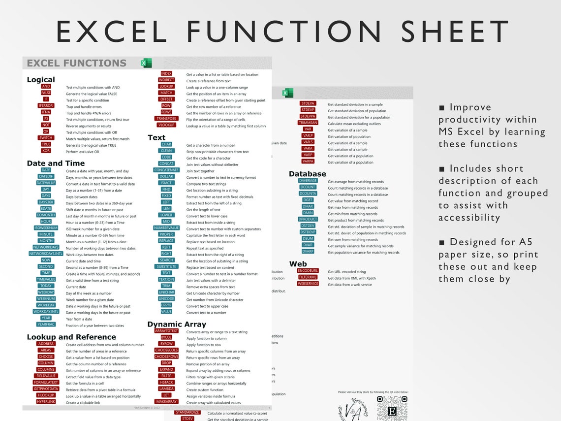 Microsoft Excel Functions Printable Excel Cheat Sheet Workbook