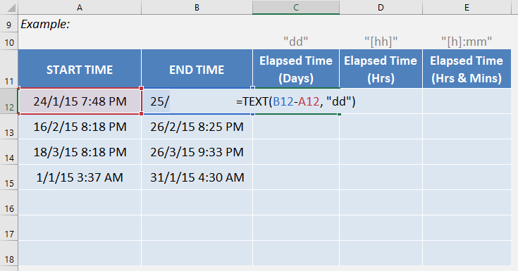 Microsoft Excel Tips Calculating Elapsed Time Extracted From Text Strings