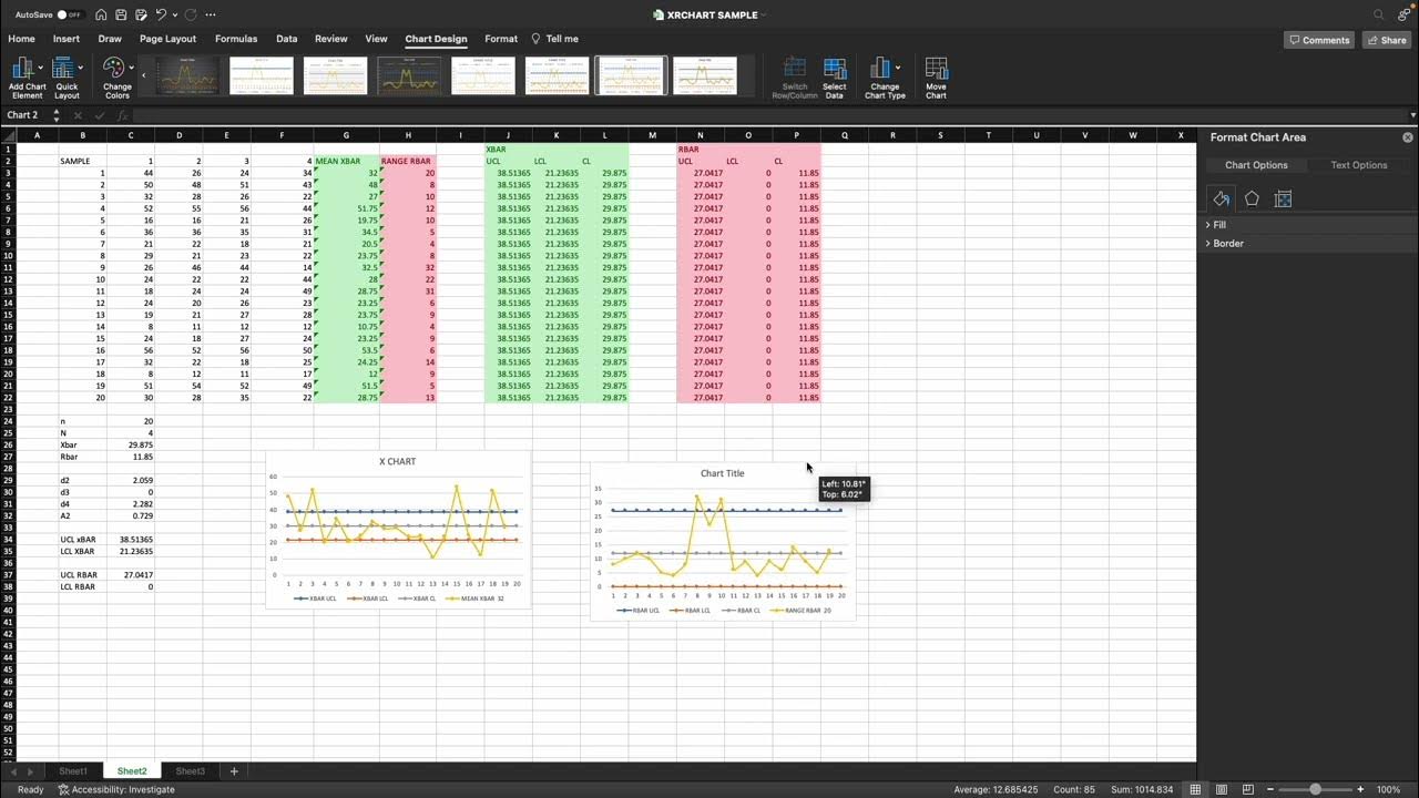 Microsoft Excel X And R Control Charts Youtube