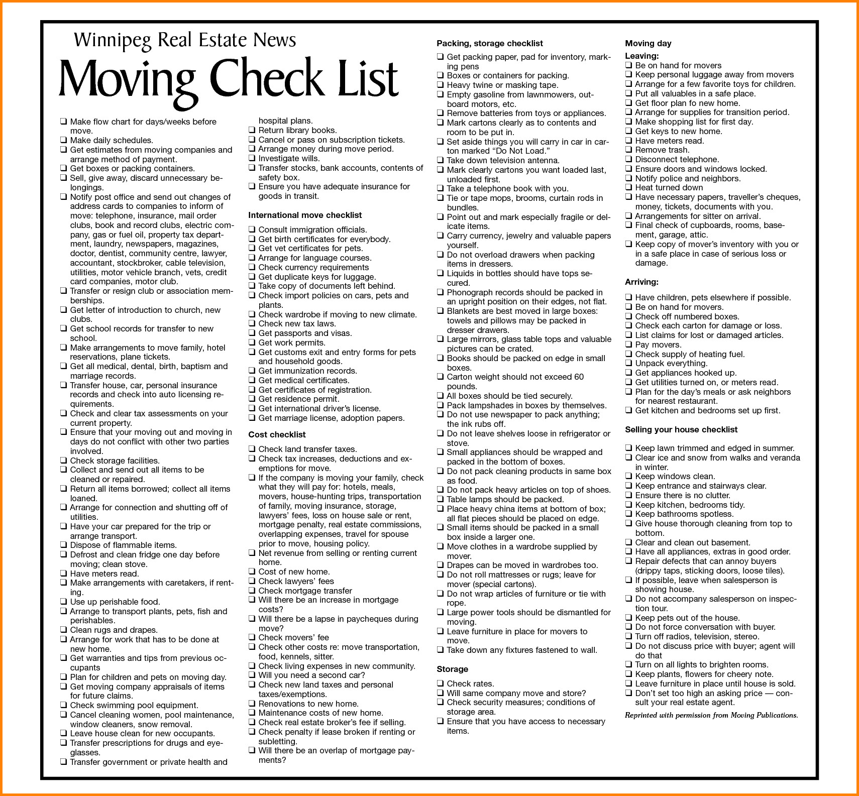 Moving Checklist Spreadsheet With 45 Great Moving Checklists Checklist