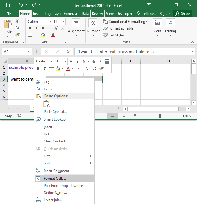 Ms Excel 2013 Center Text Across Multiple Cells