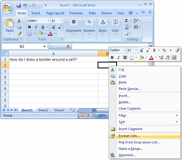 Ms Excel 2016 Draw A Border Around A Cell