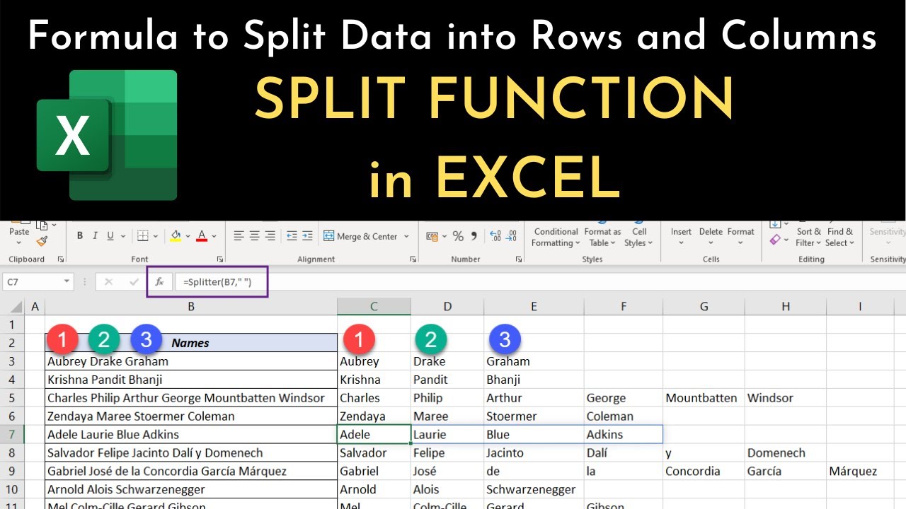 Ms Excel How To Split Full Names Functions Used Explain In Details Part 1 Youtube