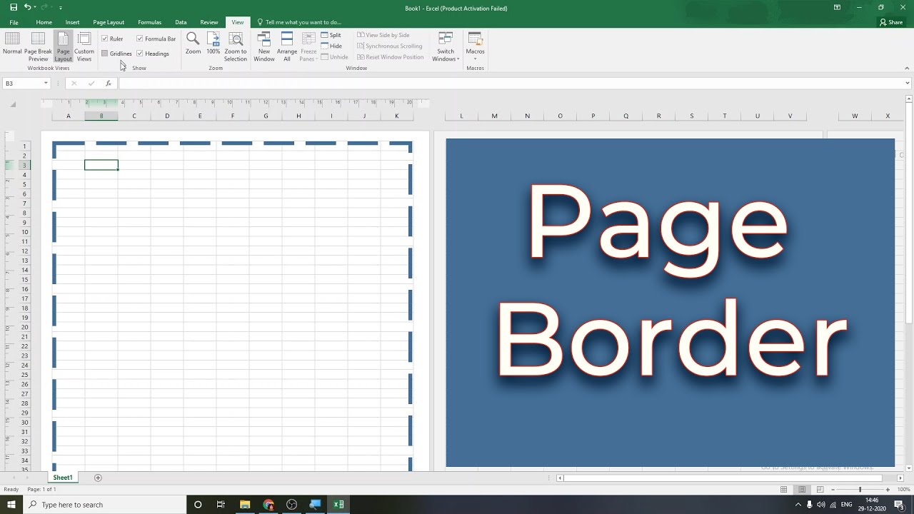 Page Border In Excel Sheet How To Place Border In Excel Youtube