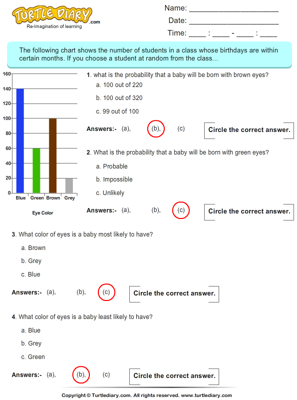 Probability Using Data On Chart Worksheet Turtle Diary