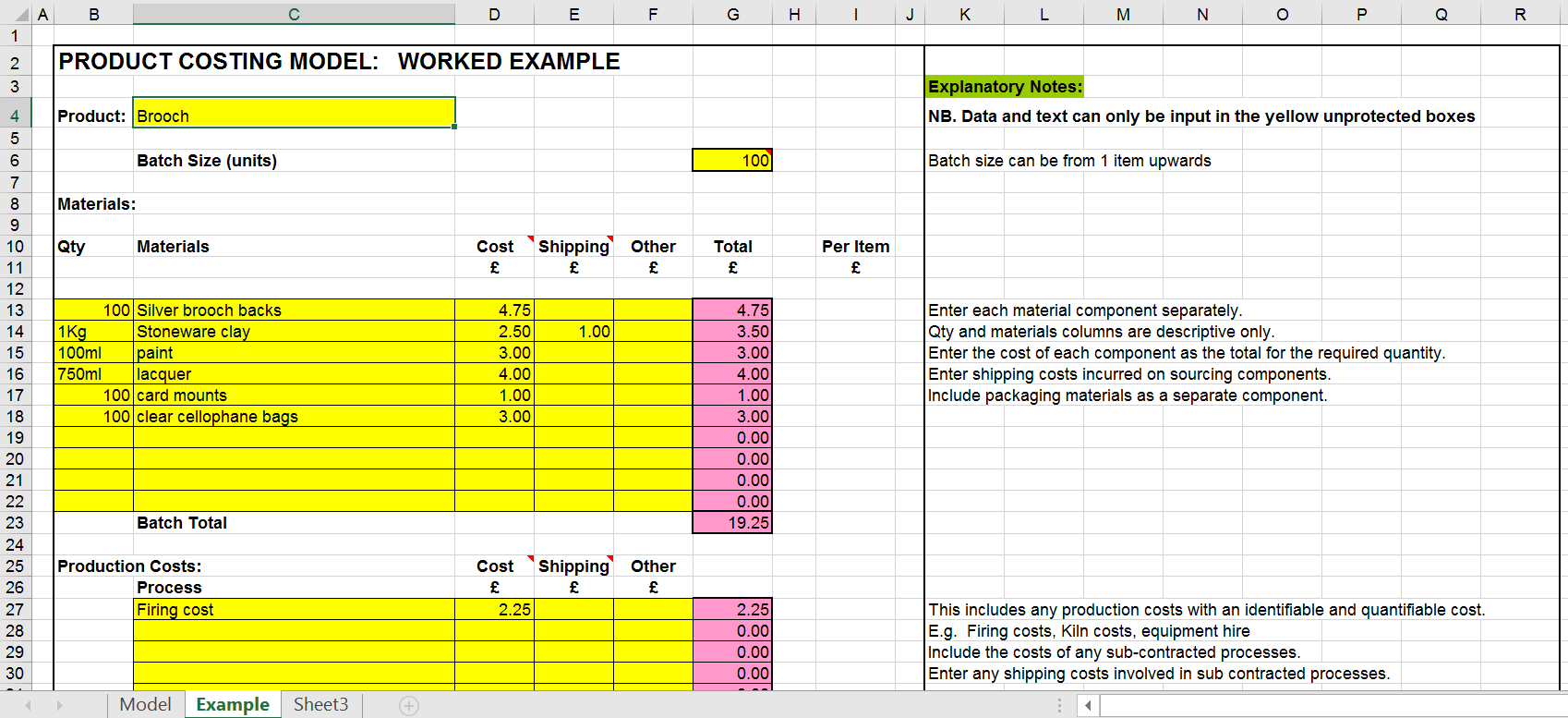 Product Costing Template Excel Templates