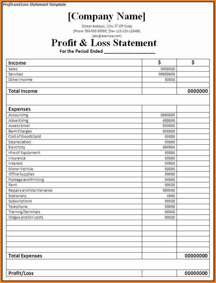 Profit Loss Statement Template Excel Spreadsheet