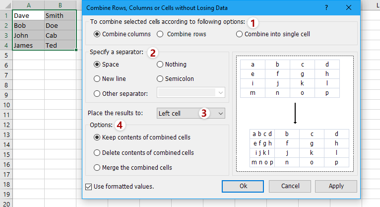 Quickly Combine Merge Multiple Columns Or Rows In Excel