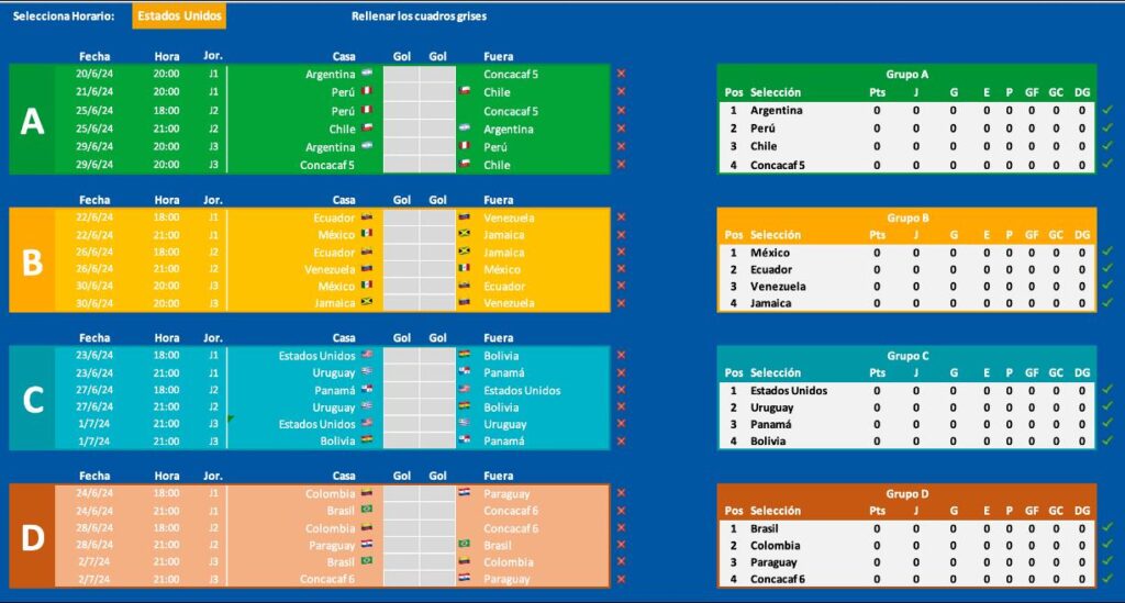 Quiniela Copa Am Rica 2024 Excel Prode Fixture Simulador