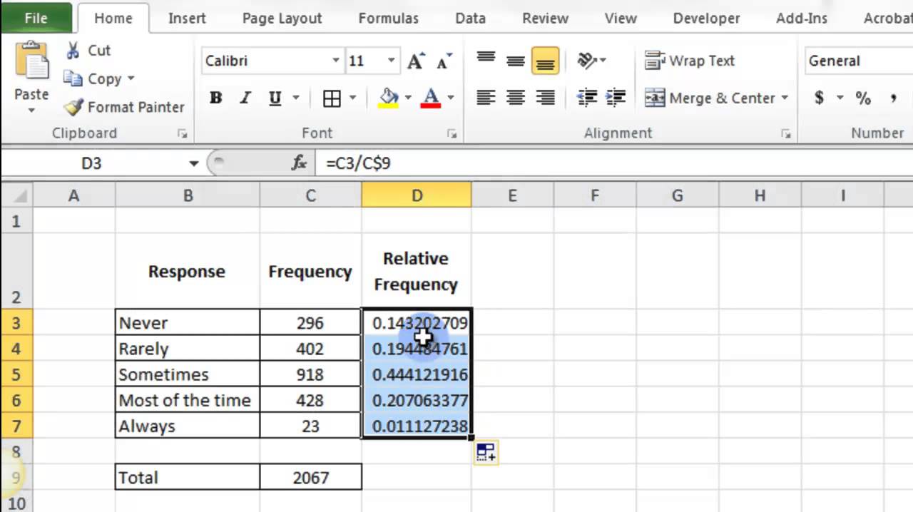 Relative Frequency In Excel 2010 Youtube