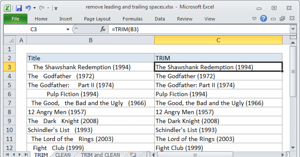 Remove Leading And Trailing Spaces From Text Excel Formula Exceljet