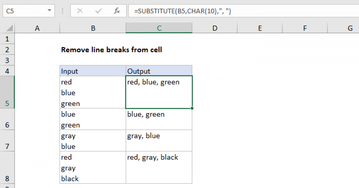 Remove Line Breaks Excel Formula Exceljet