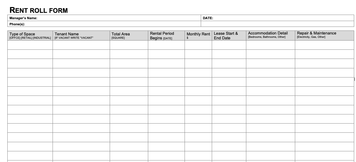 Rent Roll Template Google Sheets