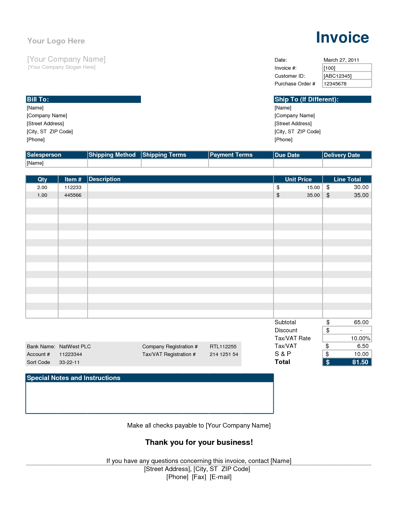 Sales Invoice Excel Invoice Template Ideas