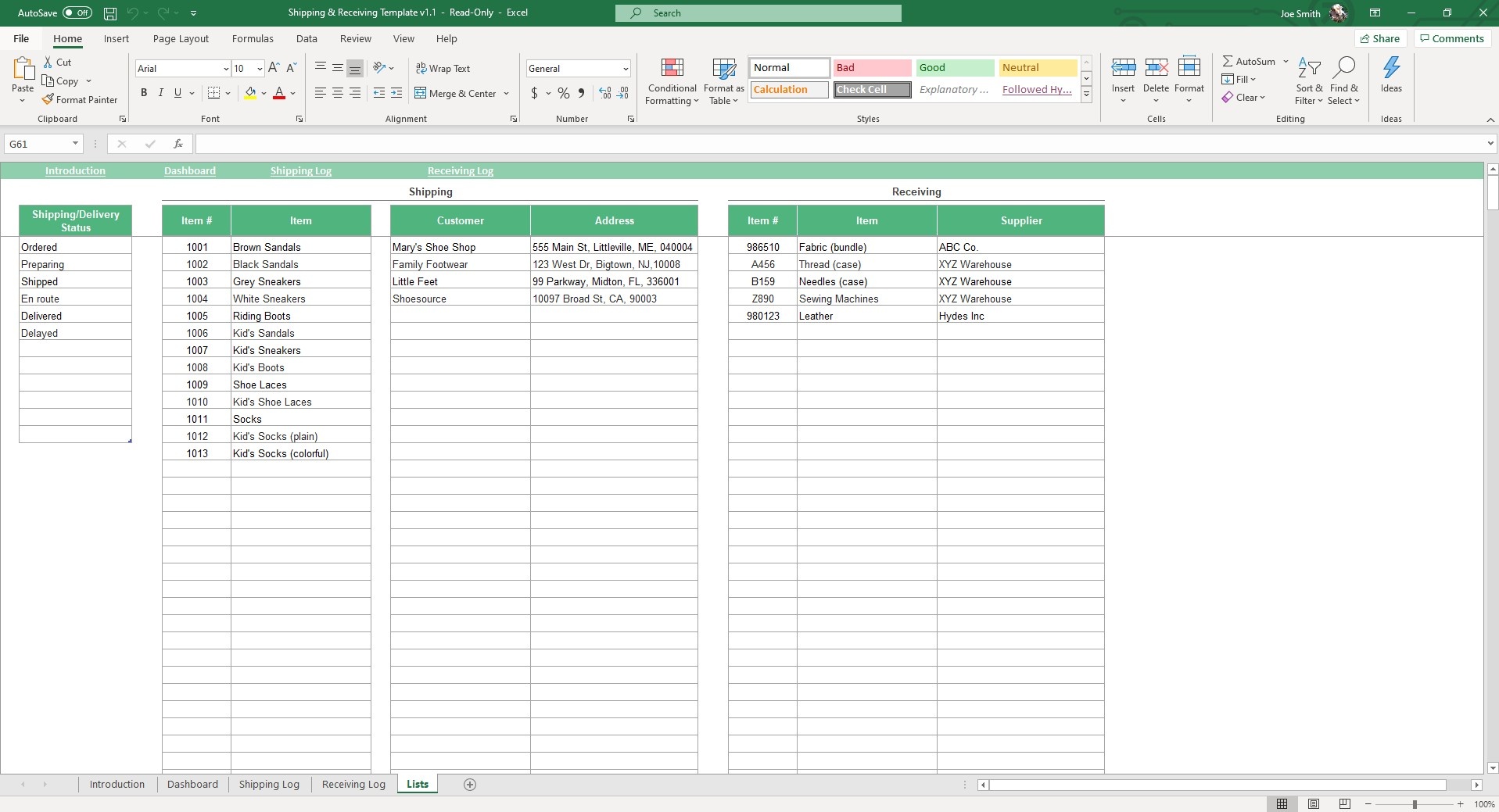 Shipment Tracking Excel Template