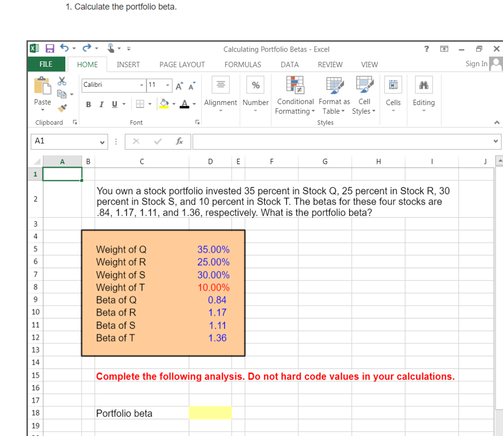 Solved 1 Calculate The Portfolio Beta Calculating Portfolio Chegg Com