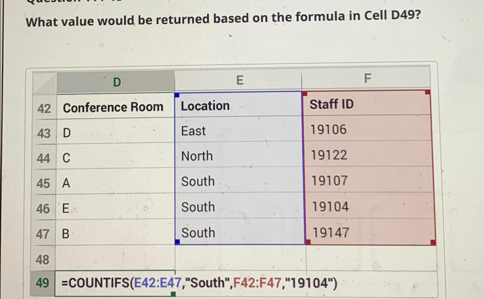 Solved What Value Would Be Returned Based On The Formula In Chegg Com