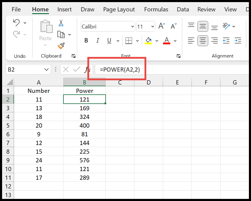 Square A Number Excel