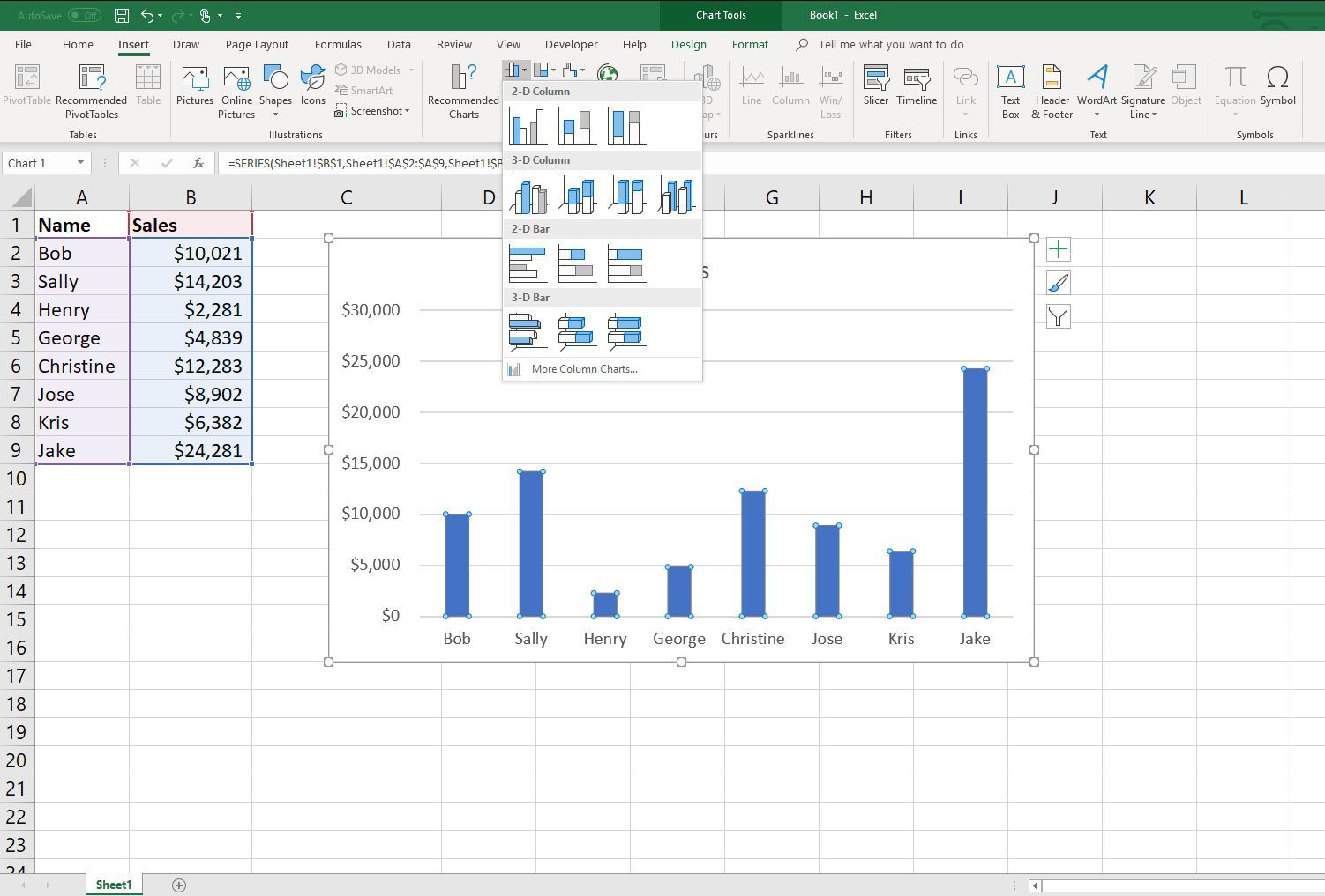 Step By Step To Create A Column Chart With Percentage Change In Excel