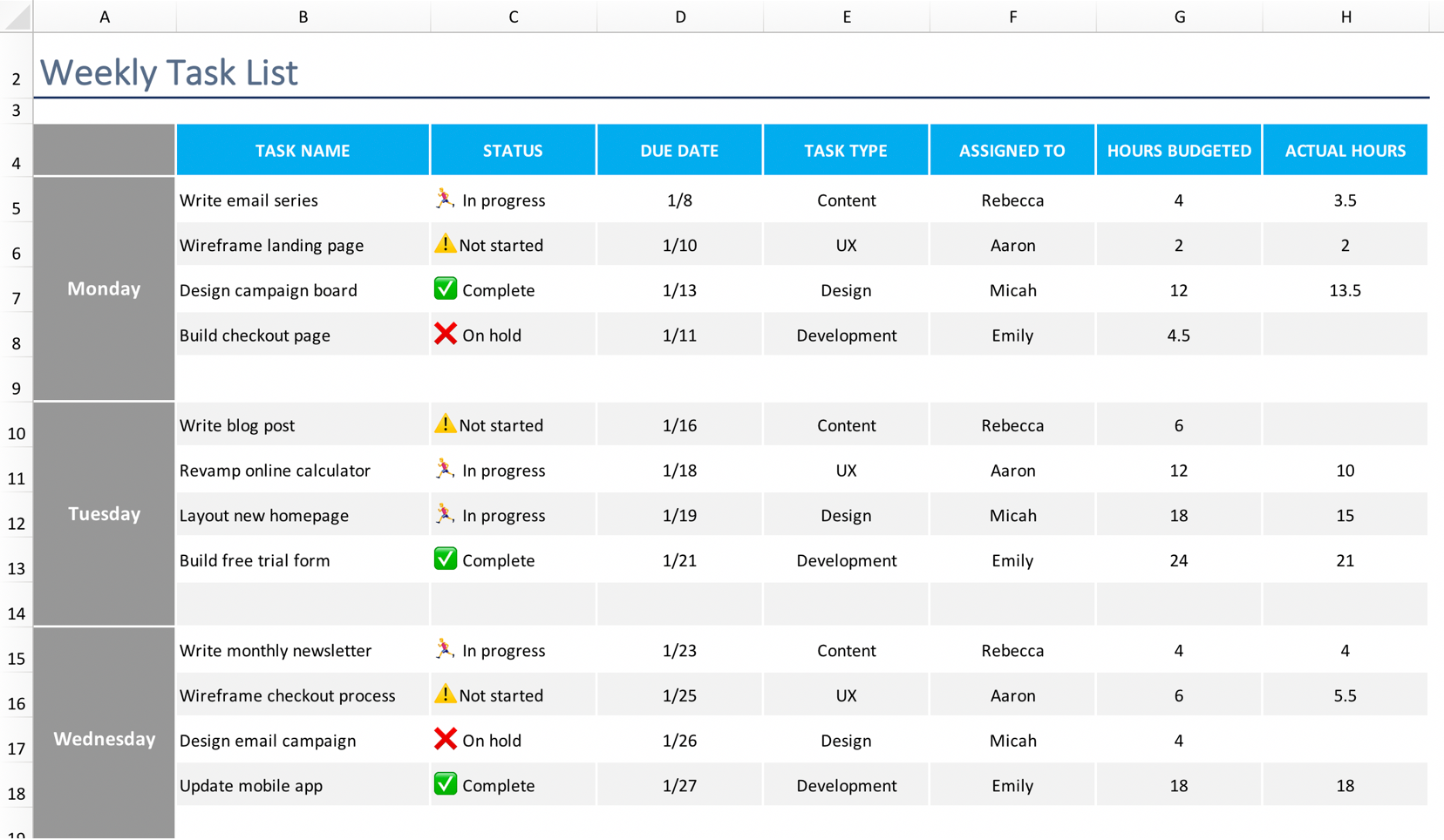 Task Excel Free Task Tracker