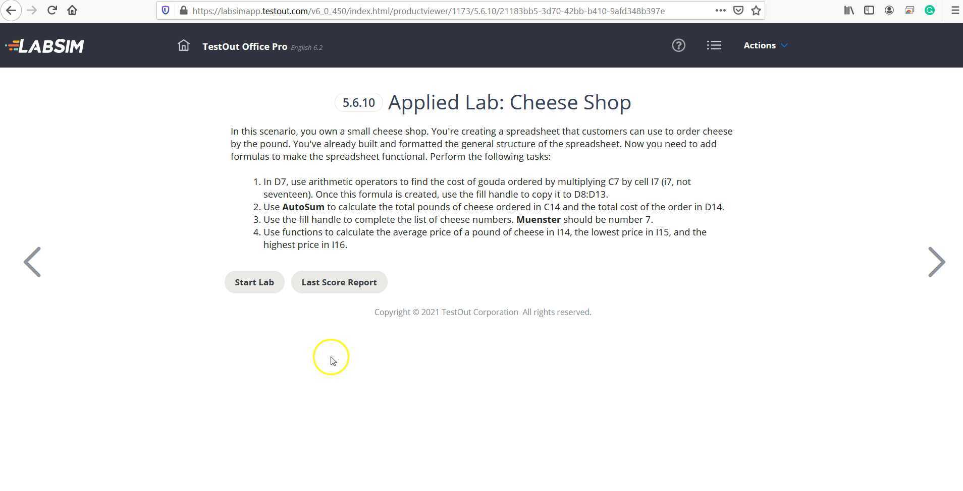 Testout Excel Lab 5 6 10