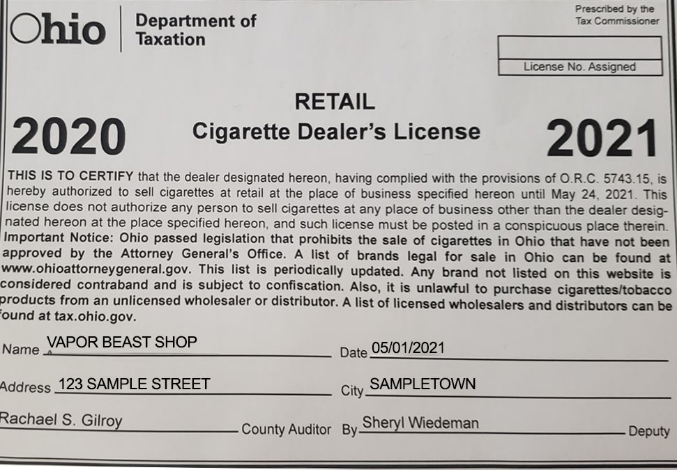 Tobacco Sales License Ohio Internetcigarette