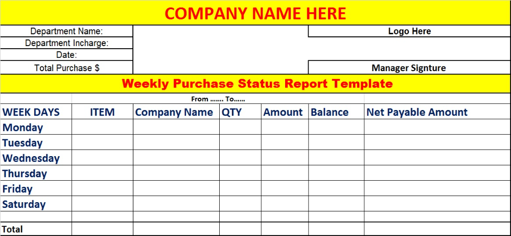 Weekly Report Templates In Excel Free Download Template Net