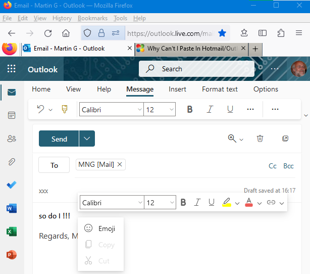 Why Can Amp 39 T I Paste In Hotmail Outlook Any More Windows 10 Forums